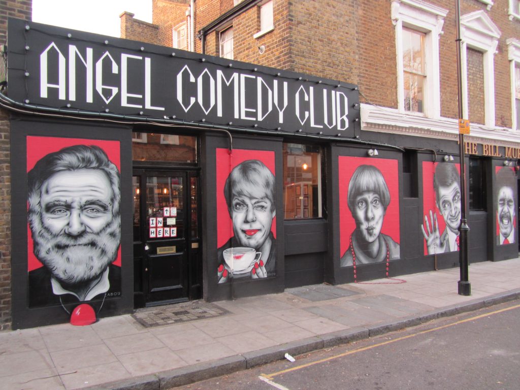 The exterior mural of the Angel Comedy Club in Angel, Islington